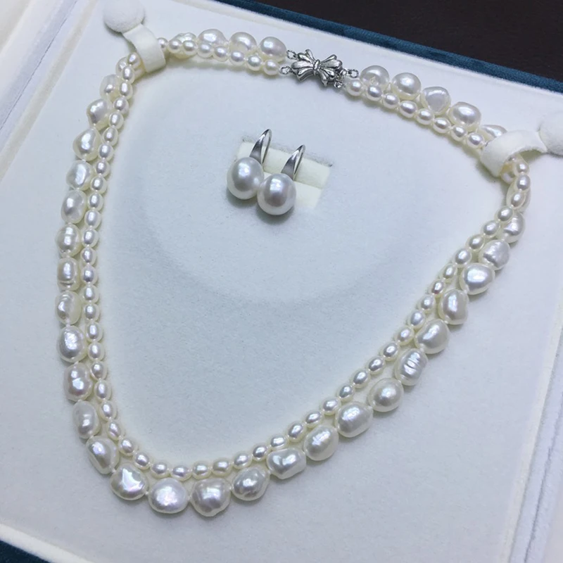 Baroque 5-6mm 7-8mm White Double Layer Chinese Akoya Pearl Necklace + Earrings Princess Bow Clasp S925 Length Free Shipping
Baroque 5-6mm 7-8mm White Double Layer Chinese Akoya Pearl Necklace + Earrings Princess Bow Clasp S925 Length Free Shipping