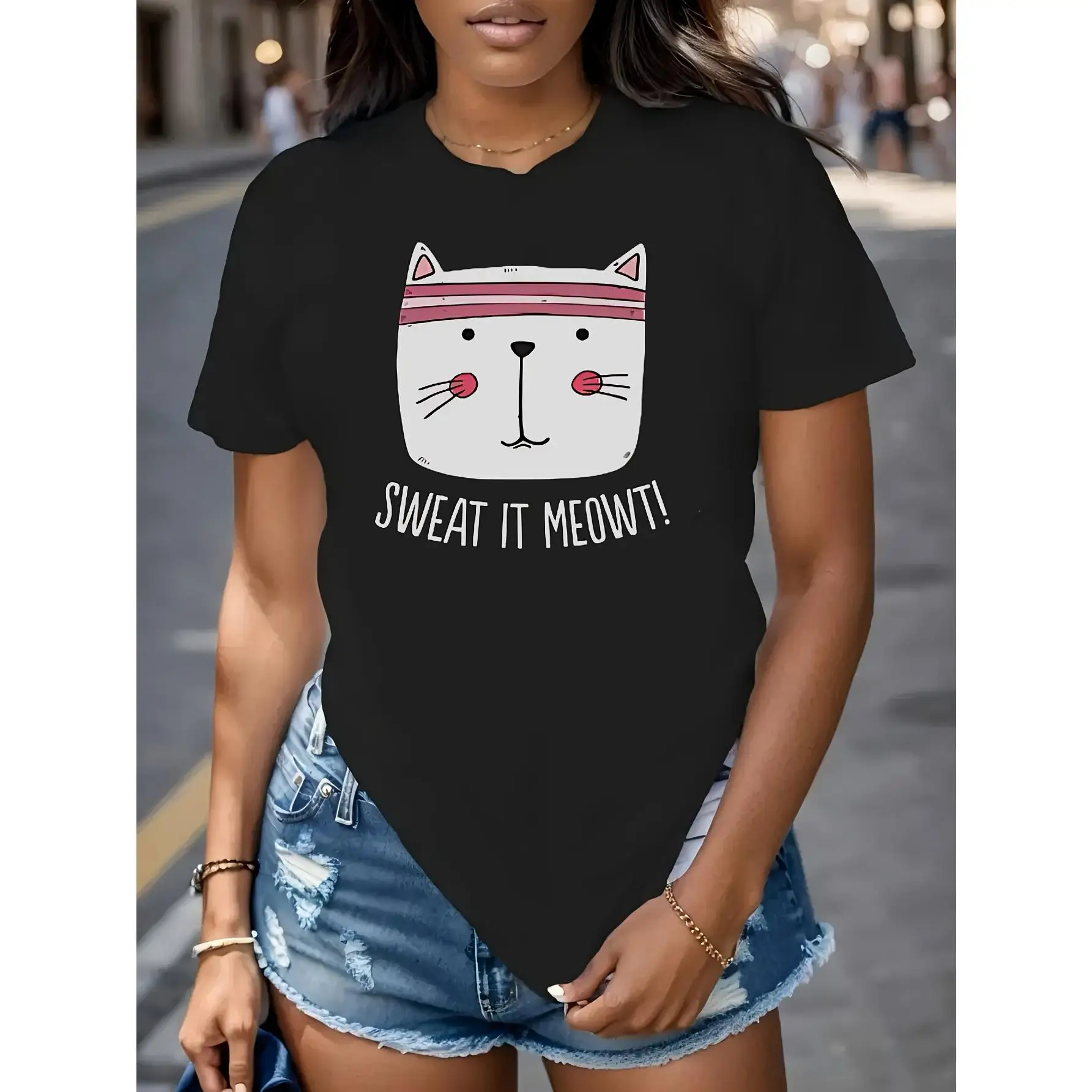 Women's Funny Workout Cat T-Shirt | "Sweat It Meowt" Gym Graphic Tee | Cute Pet Lover Fitness Gift Top
Women's Funny Workout Cat T-Shirt | "Sweat It Meowt" Gym Graphic Tee | Cute Pet Lover Fitness Gift Top