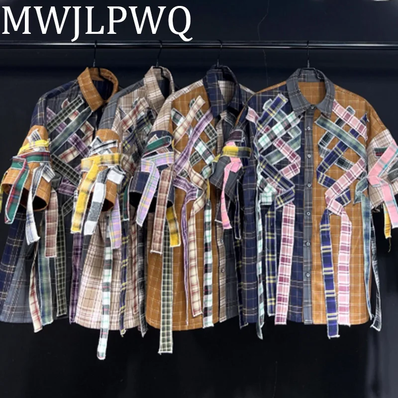 MWJLPWQ Plaid Lace Up Men's Shirts High Street Short Sleeve Lapel Contrast Color Niche Design Casual loose Tops Summer 010672
MWJLPWQ Plaid Lace Up Men's Shirts High Street Short Sleeve Lapel Contrast Color Niche Design Casual loose Tops Summer 010672