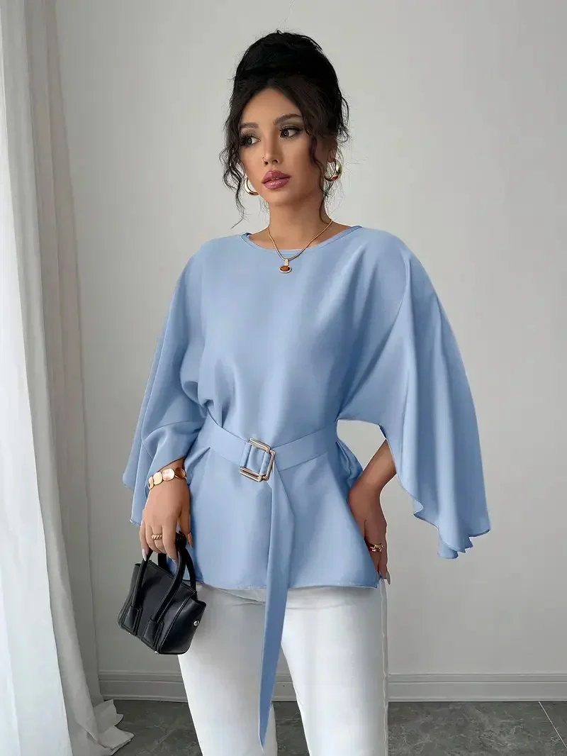 Women's Elegant Round Neck Butterfly Sleeve Fashionable Versatile Top 2025 Autumn Women's New Solid Color Belt Casual Loose Top
Women's Elegant Round Neck Butterfly Sleeve Fashionable Versatile Top 2025 Autumn Women's New Solid Color Belt Casual Loose Top