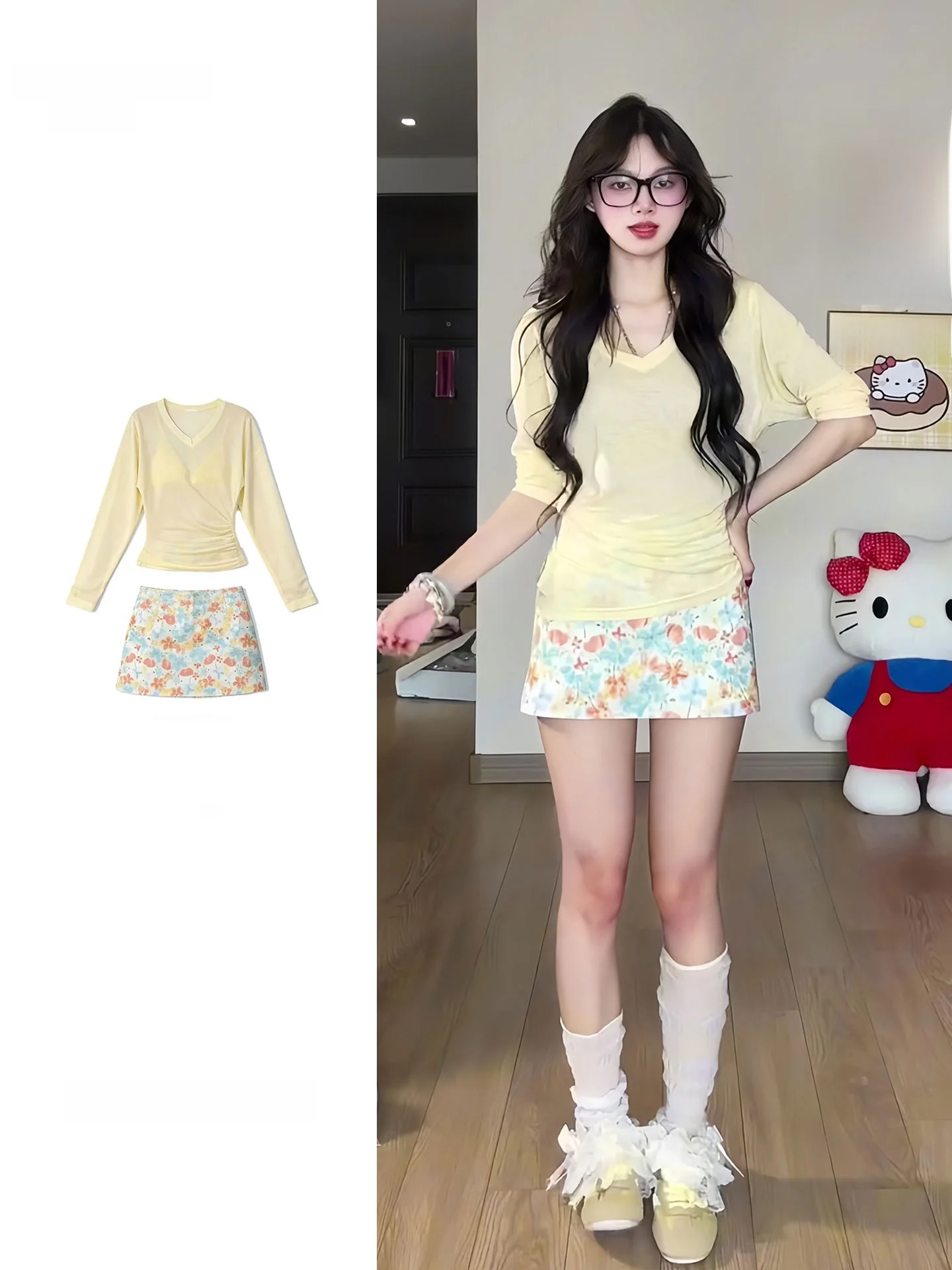 Summer Floral Print High Waist Half Skirt Two-Piece Set Women's Knitted V-Neck Sunscreen T-Shirt Casual Fashion Ensemble
Summer Floral Print High Waist Half Skirt Two-Piece Set Women's Knitted V-Neck Sunscreen T-Shirt Casual Fashion Ensemble