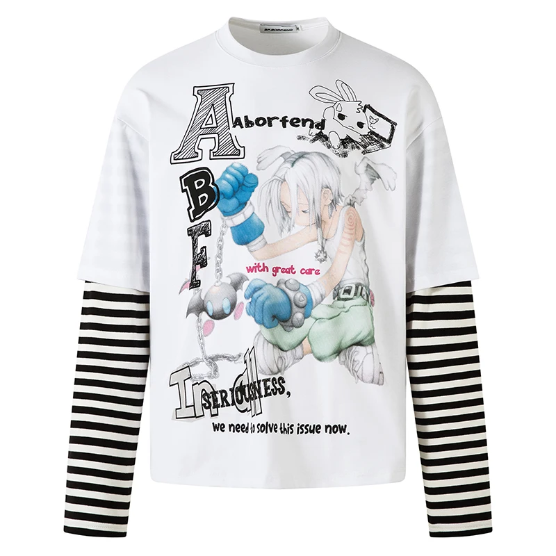 Harajuku Anime Graphic T-shirts Unisex Layered Striped Sleeve 2025 Streetwear Y2K Oversized Tee Casual Punk Style Top Clothing 
Harajuku Anime Graphic T-shirts Unisex Layered Striped Sleeve 2025 Streetwear Y2K Oversized Tee Casual Punk Style Top Clothing