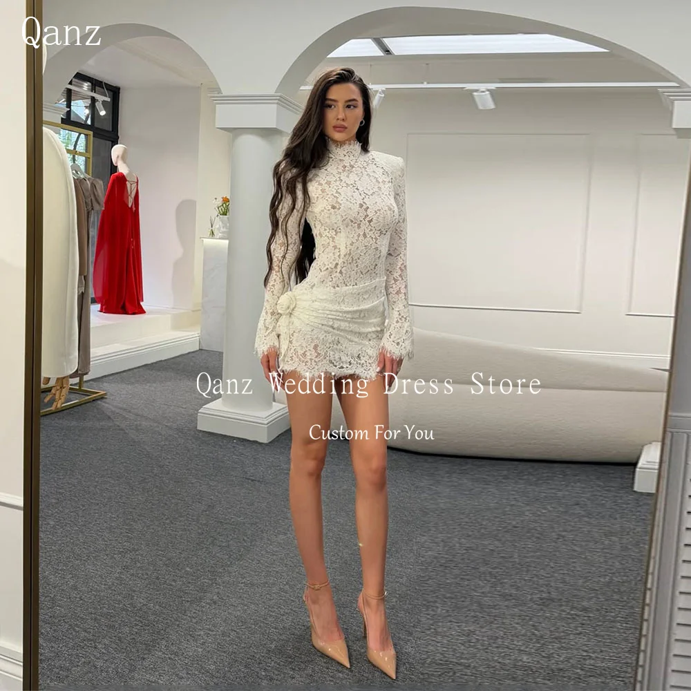 Qanz Ivory Full Lace Wedding Dresses Women High Neck Long Sleeves Mini Bridal Gowns Above Knee Sexy Robe De Mariée Customized
Qanz Ivory Full Lace Wedding Dresses Women High Neck Long Sleeves Mini Bridal Gowns Above Knee Sexy Robe De Mariée Customized