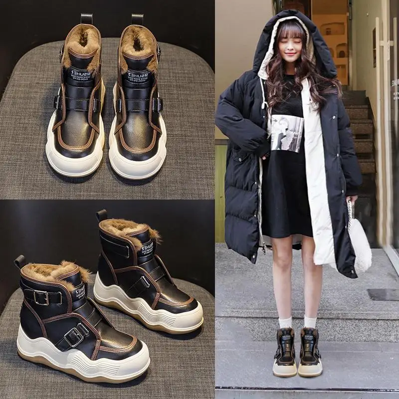 Warm Faux Fur Lined Short Snow Boots Thick Bottom Heightening Casual Style Winter Warm Leather Boots round Toe Low Heel
Warm Faux Fur Lined Short Snow Boots Thick Bottom Heightening Casual Style Winter Warm Leather Boots round Toe Low Heel