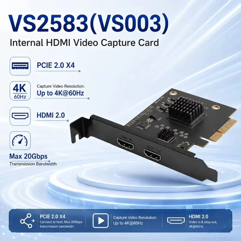 PCIe 2.0 X4 HDMI Capture Card 4K60 HDMI2.0 Input & Loopout YUY2 Single/Dual/Triple Mode PCI Internal Video Capture Card
PCIe 2.0 X4 HDMI Capture Card 4K60 HDMI2.0 Input & Loopout YUY2 Single/Dual/Triple Mode PCI Internal Video Capture Card