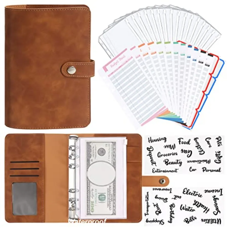 A6 Budget Binder, Soft PU Leather Notebook Binder Planner Cover with 16 Pockets Cash Envelopes, 12 Expense Sheets, 4 Shts Lette
A6 Budget Binder, Soft PU Leather Notebook Binder Planner Cover with 16 Pockets Cash Envelopes, 12 Expense Sheets, 4 Shts Lette