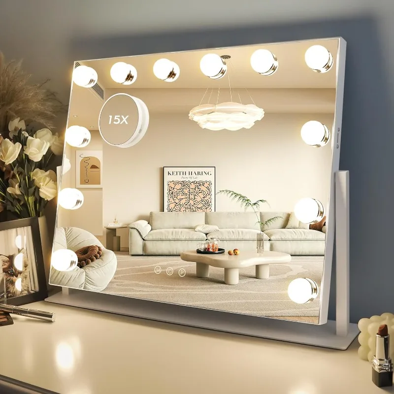 Vanity Mirror with Lights, Makeup Mirror, Lighted Hollywood Mirror with Dimmable 3 Color Lights, Detachable 10X Spot Mirror
Vanity Mirror with Lights, Makeup Mirror, Lighted Hollywood Mirror with Dimmable 3 Color Lights, Detachable 10X Spot Mirror
