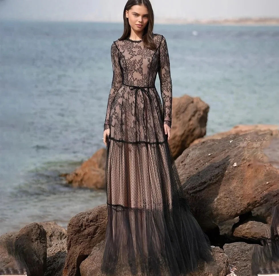 Black Lace Long Sleeves Bespoke Occasion Gown Evening Dresses Prom Pastrol Unisex Jersey Retro Dubai Saudi Arabic Customized
Black Lace Long Sleeves Bespoke Occasion Gown Evening Dresses Prom Pastrol Unisex Jersey Retro Dubai Saudi Arabic Customized