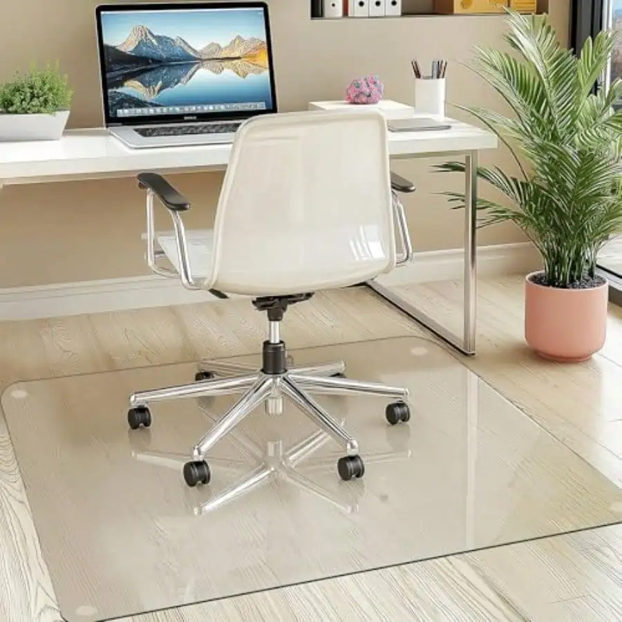 55"x46" Tempered Glass Chair Mat Heavy Duty Glass Office Floor Mat for Carpet or Hardwood Floors with Non-Slip Pads Round Cor
55"x46" Tempered Glass Chair Mat Heavy Duty Glass Office Floor Mat for Carpet or Hardwood Floors with Non-Slip Pads Round Cor