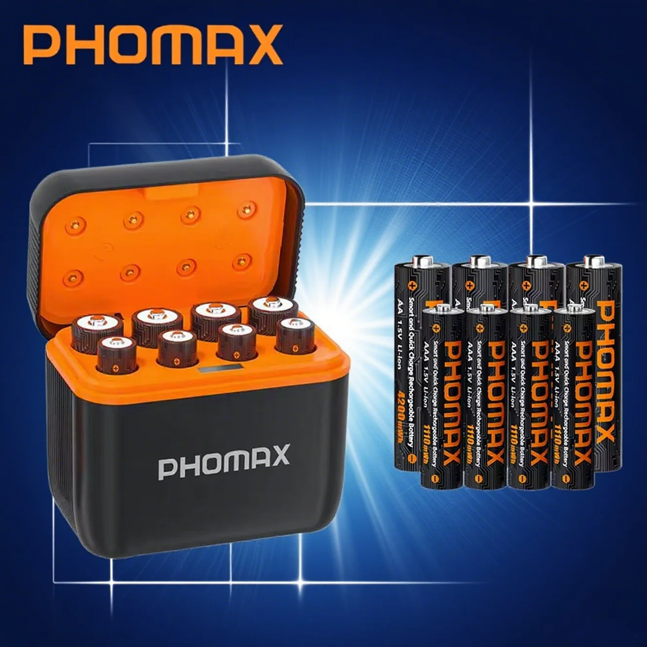 PHOMAX universal 1.5v AAA rechargeable lithium-ion AA battery cylinder lithium-ion battery, with AA AAA battery charger
PHOMAX universal 1.5v AAA rechargeable lithium-ion AA battery cylinder lithium-ion battery, with AA AAA battery charger