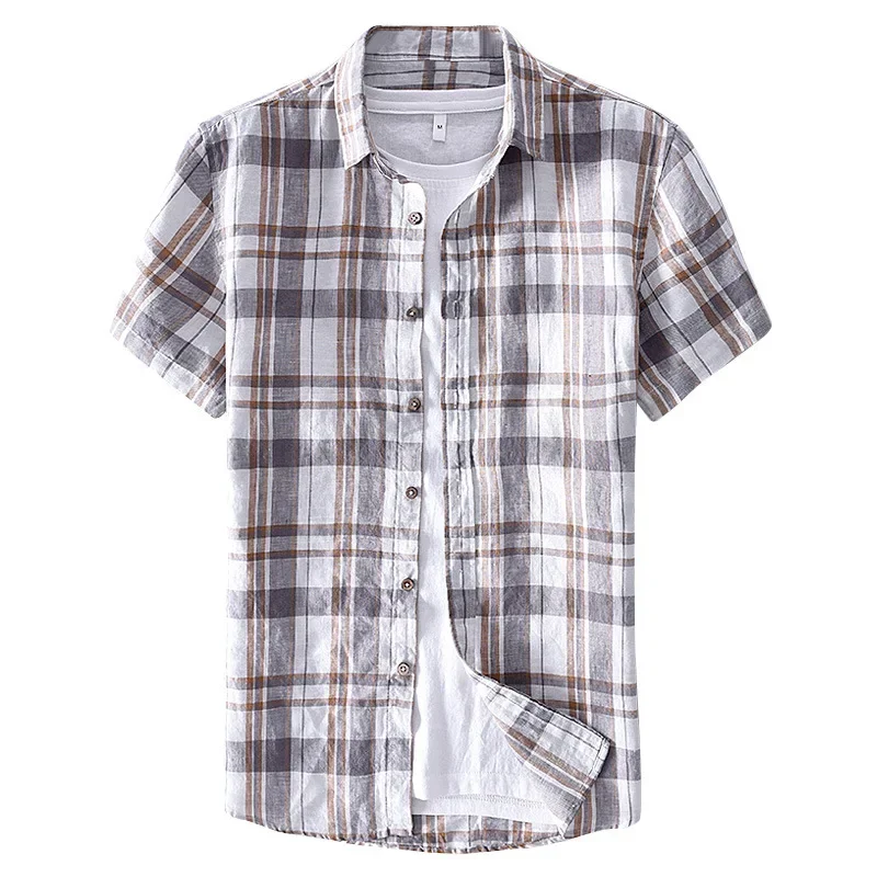 Youth plaid linen shirt, men's short sleeved linen material, casual and versatile shirt, summer comfortable solid color top
Youth plaid linen shirt, men's short sleeved linen material, casual and versatile shirt, summer comfortable solid color top