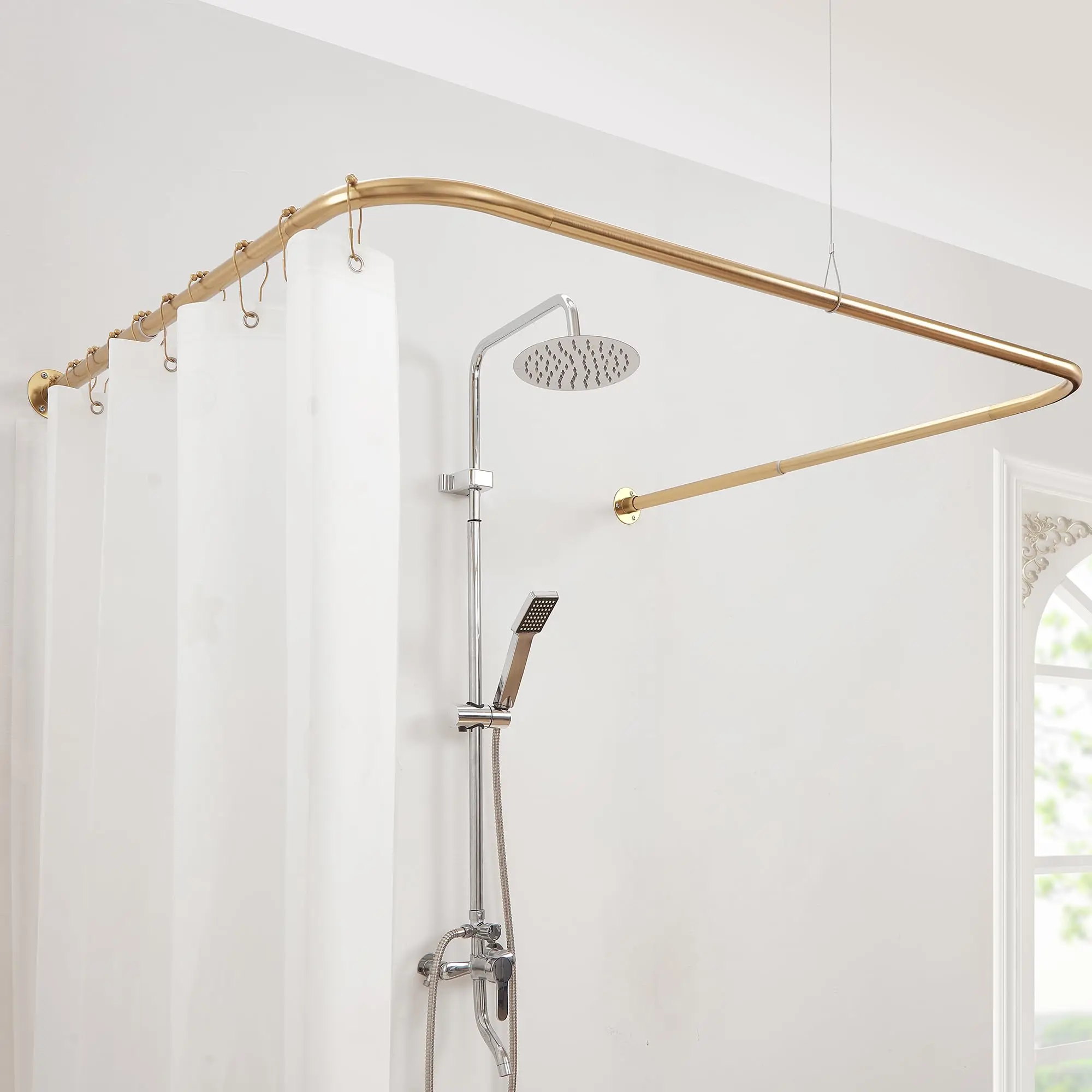U-Shaped Adjustable Shower Curtain Rod For Bathroom Bathtub With 12 Hooks And Ceiling Support
U-Shaped Adjustable Shower Curtain Rod For Bathroom Bathtub With 12 Hooks And Ceiling Support