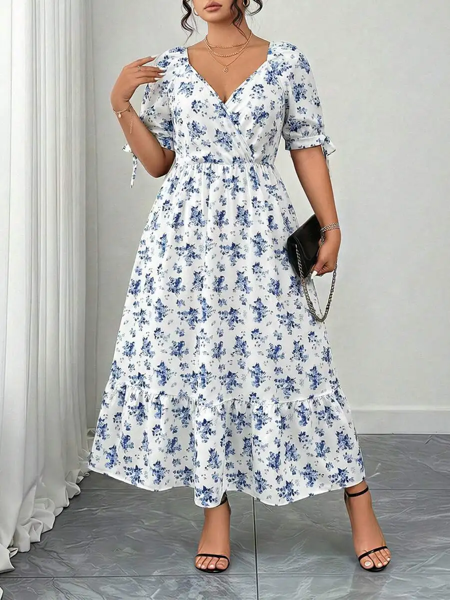 Plus Size Crossed Wrap Short Sleeve Ditsy Floral Maxi Casual Dress For Summer
Plus Size Crossed Wrap Short Sleeve Ditsy Floral Maxi Casual Dress For Summer