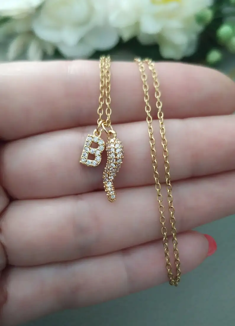18k Gold Plated Italian Horn Personalized Cornicello Necklace Paved Italy Charms Jewelry Gift Mother's Day Gift for Women
18k Gold Plated Italian Horn Personalized Cornicello Necklace Paved Italy Charms Jewelry Gift Mother's Day Gift for Women