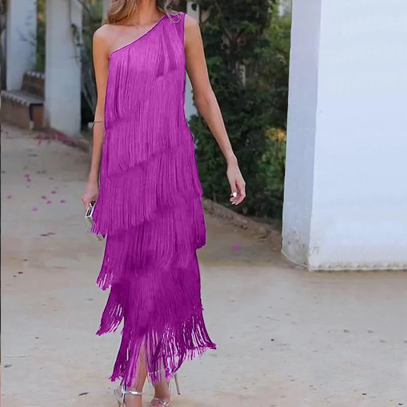 BKLD Fashion Tassel Slant Shoulder One-shoulder Solid Color Sleeveless Asymmetric Vintage Swing Dress 2025 Women's Party Dresses
BKLD Fashion Tassel Slant Shoulder One-shoulder Solid Color Sleeveless Asymmetric Vintage Swing Dress 2025 Women's Party Dresses