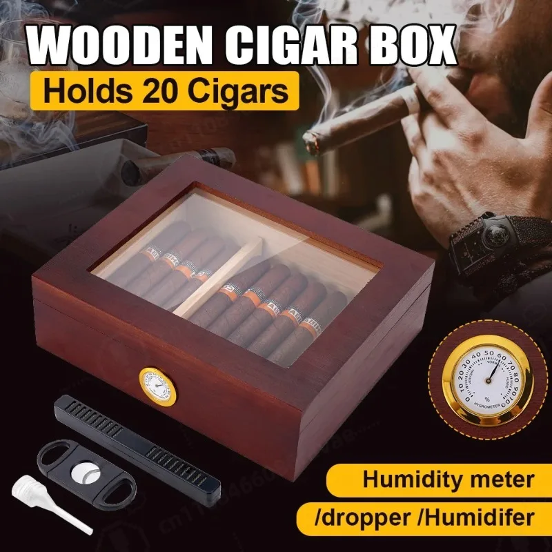 Cigar Humidor, Cedar Wood Desktop Humidors Case with Digital Hygrometer, Humidifier & Divider, Cigar Gift for Men, Glass Top Box
Cigar Humidor, Cedar Wood Desktop Humidors Case with Digital Hygrometer, Humidifier & Divider, Cigar Gift for Men, Glass Top Box