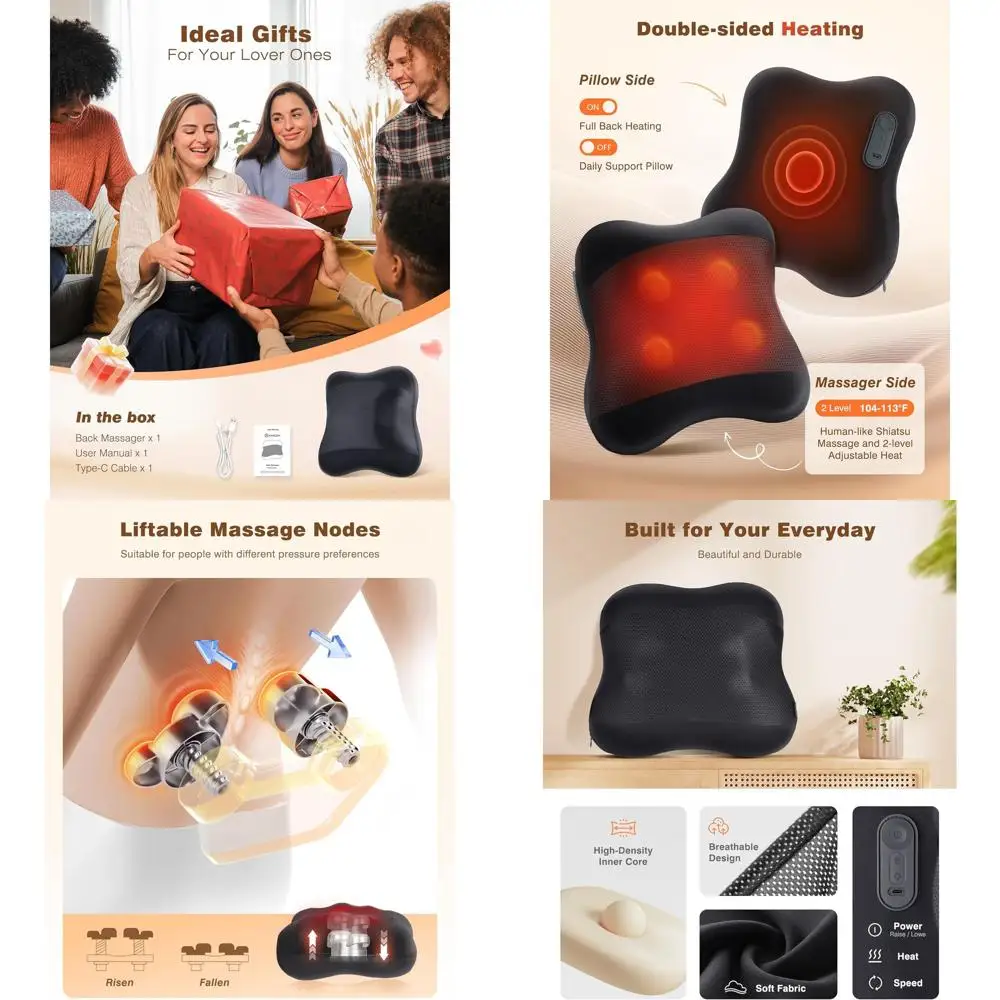 Беспроводной 4D-массажер шиацу с подогревом, разминание глубоких тканей для облегчения боли в спине, идеально подходит для дома и офиса, подарок унисекс
Беспроводной 4D-массажер шиацу с подогревом, разминание глубоких тканей для облегчения боли в спине, идеально подходит для дома и офиса, подарок унисекс