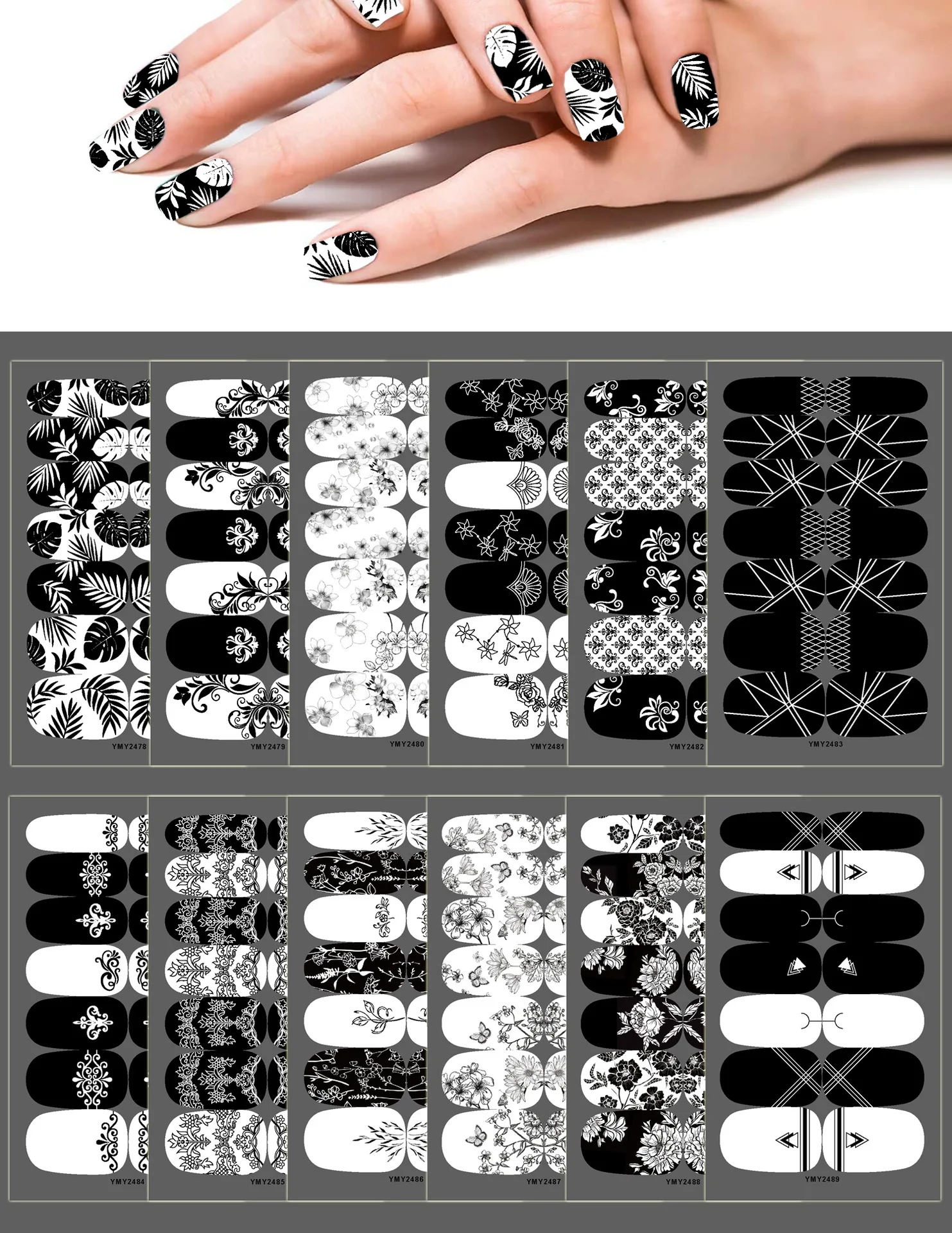 Baking Free 14tips/sheet Toe Nail Stickers Black and White Series Waterproof Fashion Toe Nail Wraps Nail Art Stickers
Baking Free 14tips/sheet Toe Nail Stickers Black and White Series Waterproof Fashion Toe Nail Wraps Nail Art Stickers