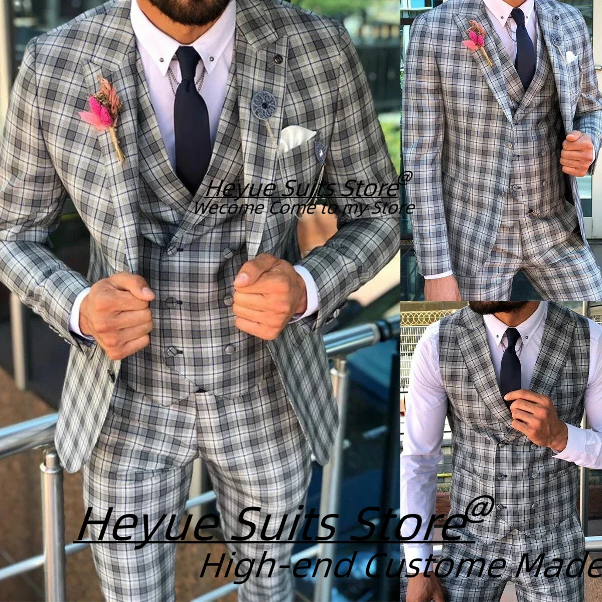 High-end Plaid Men Suits Customized Slim Peak Lapel Man Business Tuxedos 3 Pcs Sets Male Office Work Blazers Classic Ropa Hombre
High-end Plaid Men Suits Customized Slim Peak Lapel Man Business Tuxedos 3 Pcs Sets Male Office Work Blazers Classic Ropa Hombre