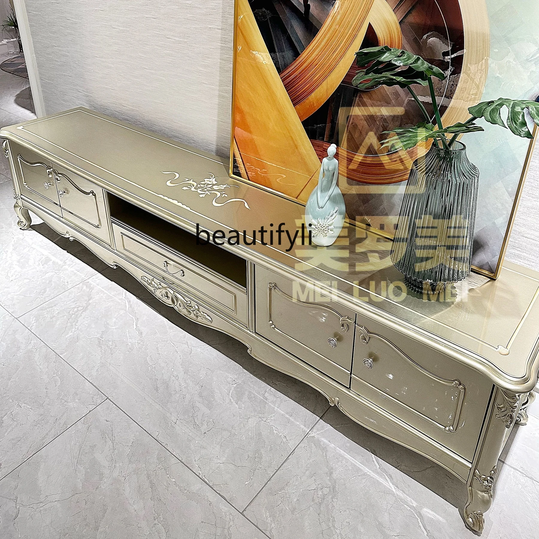 French light luxury solid wood carving flower European painted high-end villa luxury living room TV cabinet
French light luxury solid wood carving flower European painted high-end villa luxury living room TV cabinet