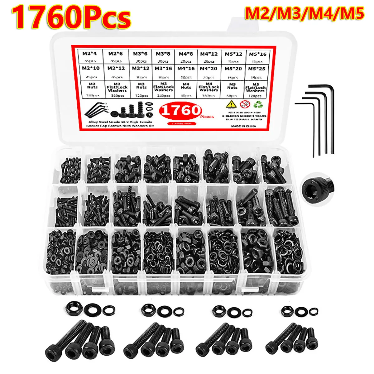 1760 шт. Набор черных метрических винтов M2 M3 M4 M5 Класс 12,9 Легированная сталь с шестигранной головкой Болты и гайки Ассортимент шайб
1760 шт. Набор черных метрических винтов M2 M3 M4 M5 Класс 12,9 Легированная сталь с шестигранной головкой Болты и гайки Ассортимент шайб