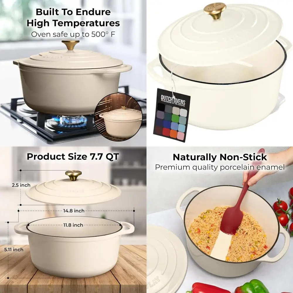 Enameled Cast Iron Dutch Oven, 7.7 Quart, Oven Safe to 500°F, Ideal for Baking, Stews, Braising, Roasting in Ivory
Enameled Cast Iron Dutch Oven, 7.7 Quart, Oven Safe to 500°F, Ideal for Baking, Stews, Braising, Roasting in Ivory