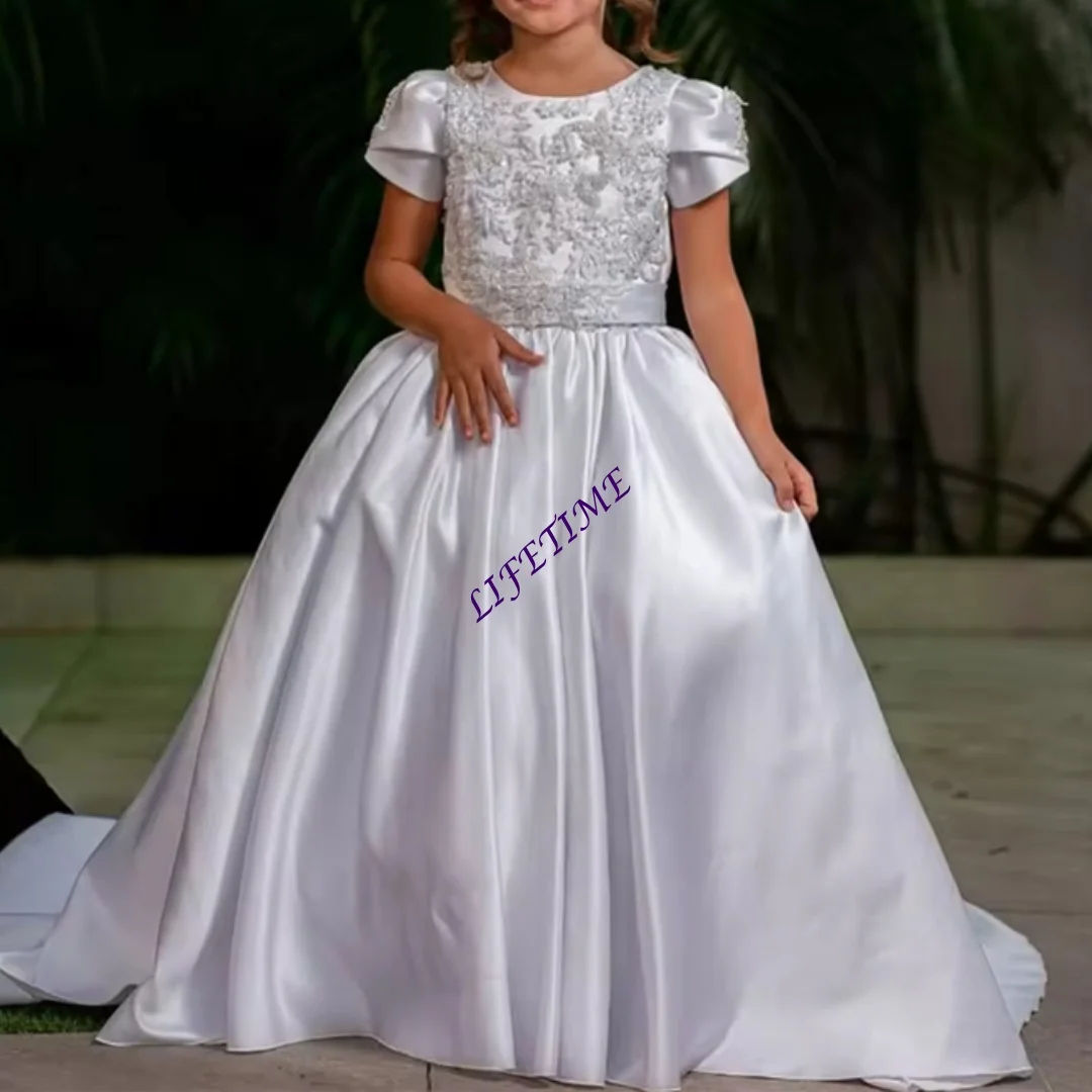 Wedding Party Applique A Line Formal Elegant Flower Girl Dress Short Sleeve Floor Length Long First Communion Dress Customized
Wedding Party Applique A Line Formal Elegant Flower Girl Dress Short Sleeve Floor Length Long First Communion Dress Customized