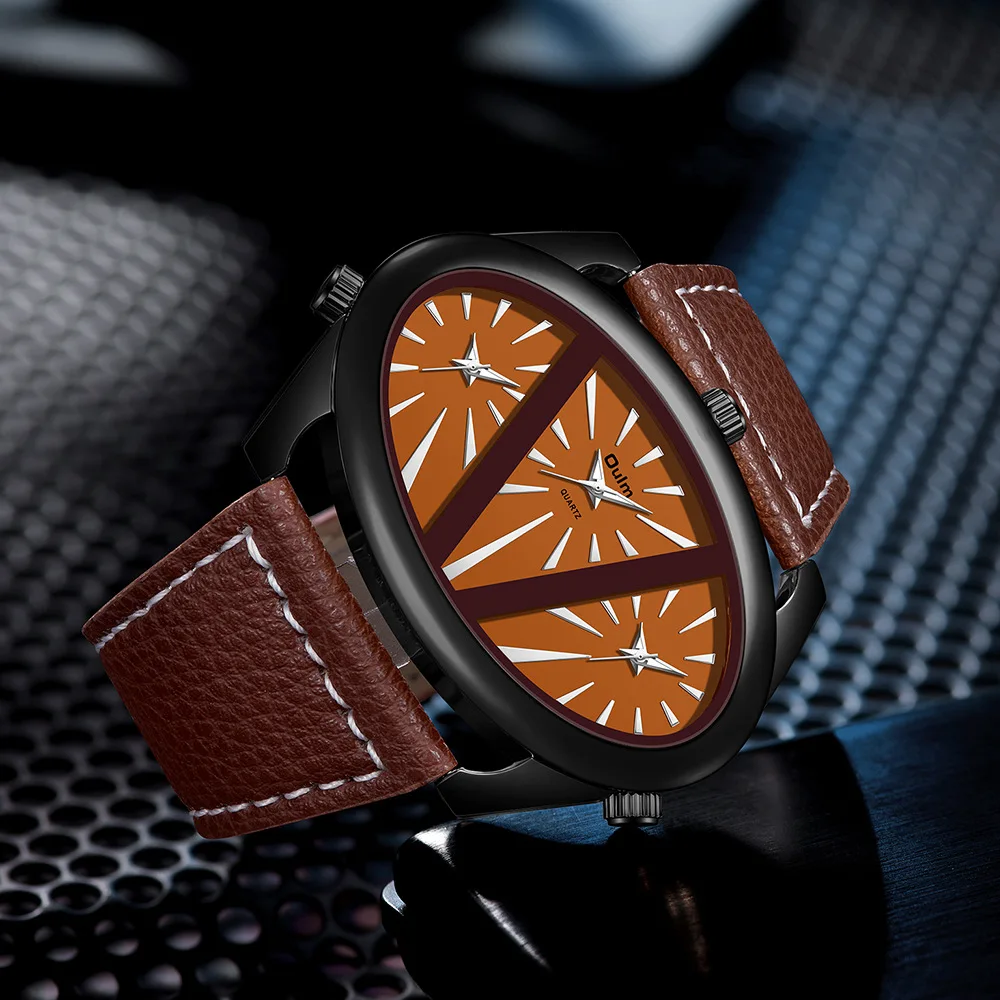 Oulm Cool Watch For Man Unique Design Three time zones oval Quartz Clocks Leather Strap Brown Wrist Watch Men 2025 New
Oulm Cool Watch For Man Unique Design Three time zones oval Quartz Clocks Leather Strap Brown Wrist Watch Men 2025 New