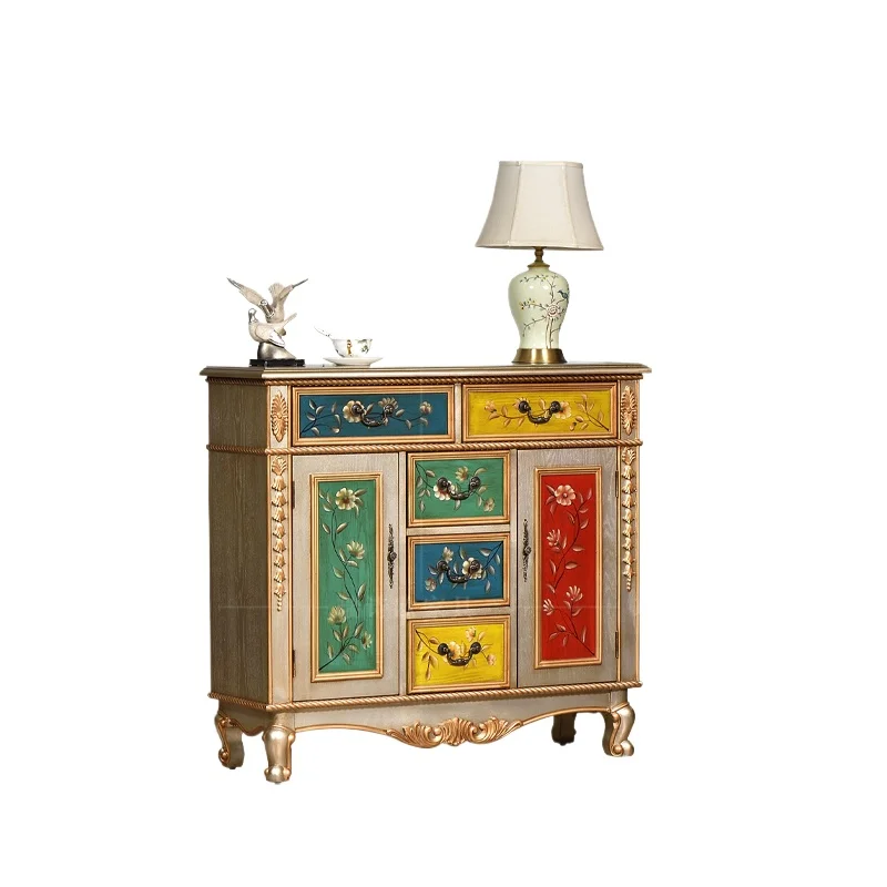 Solid wood entrance, retro painted European style against the wall, champagne gold drawer, side cabinet, locker
Solid wood entrance, retro painted European style against the wall, champagne gold drawer, side cabinet, locker