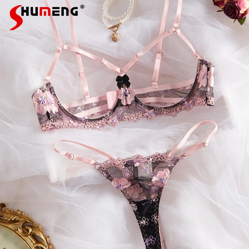 Sexy Three Point Satin Lace Underwear Women's Embroidered Hollow Temptation Lingerie Set Girls Underwire Push Up Bra Suit
Sexy Three Point Satin Lace Underwear Women's Embroidered Hollow Temptation Lingerie Set Girls Underwire Push Up Bra Suit