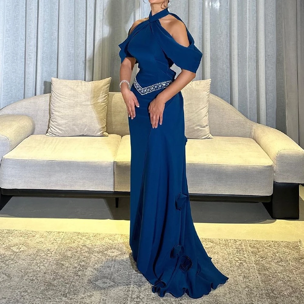 Customized Temperament Straight Floor Length Halter Jersey Sleeveless Flowers Pleats Evening Dress Classic vestidos para mujer
Customized Temperament Straight Floor Length Halter Jersey Sleeveless Flowers Pleats Evening Dress Classic vestidos para mujer