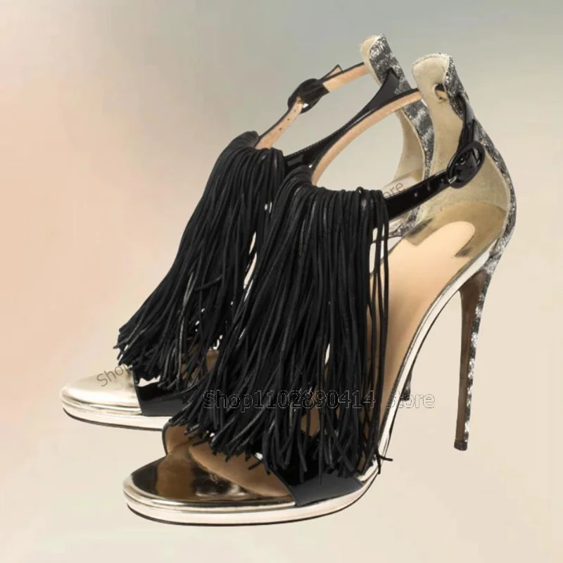 Black Tassels Leopard Print Peep Toe Sandals Ankle Buckle Strap Women Shoes Thin High Heels New Fashion 2025 Zapatos Para Mujere
Black Tassels Leopard Print Peep Toe Sandals Ankle Buckle Strap Women Shoes Thin High Heels New Fashion 2025 Zapatos Para Mujere
