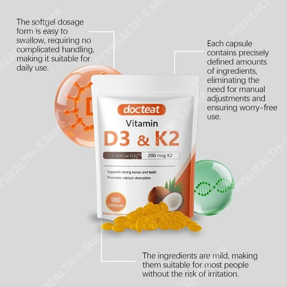 Docteat Vitamin D3 & K2 Softgels 10,000 IU D3 200 Mcg K2, 180 Capsules, Promotes Calcium Absorption, Supports Bones and Teeth
Docteat Vitamin D3 & K2 Softgels 10,000 IU D3 200 Mcg K2, 180 Capsules, Promotes Calcium Absorption, Supports Bones and Teeth