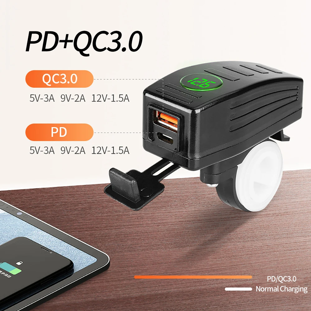 QC3.0 36W Motorcycle USB Charger Dual USB Type C PD Quick Charge Socket Waterproof With Voltmeter Motorcycle Accessories
QC3.0 36W Motorcycle USB Charger Dual USB Type C PD Quick Charge Socket Waterproof With Voltmeter Motorcycle Accessories