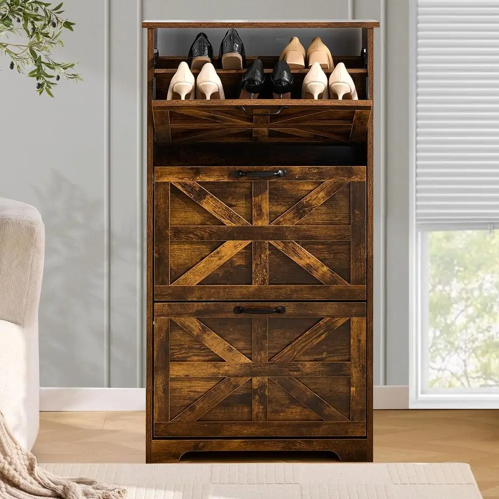 Farmhouse-Style Wooden Shoe Cabinet with 3 Drawers, Adjustable Shelves, for Entryway and Living Room, Brown
Farmhouse-Style Wooden Shoe Cabinet with 3 Drawers, Adjustable Shelves, for Entryway and Living Room, Brown
