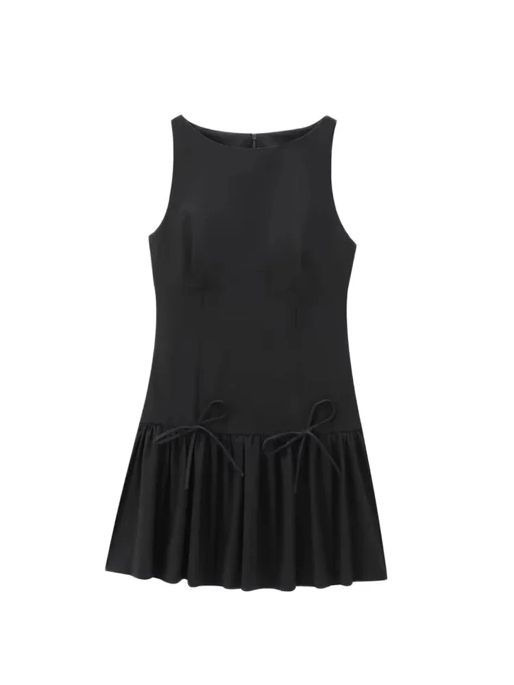 Women's Ruffled Mini Dress with Bows, O Neck, Sleeveless, Back Zipper, Female Dresses, Chic Fashion
Women's Ruffled Mini Dress with Bows, O Neck, Sleeveless, Back Zipper, Female Dresses, Chic Fashion
