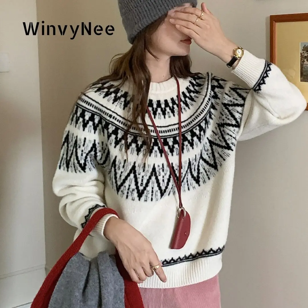 WinvyNee Winter Women‘s Clothing 100% Wool Thick Long Sleeve Fair Isle Pattern Sweaters O Neck Pullovers Outerwears Top A1523061
WinvyNee Winter Women‘s Clothing 100% Wool Thick Long Sleeve Fair Isle Pattern Sweaters O Neck Pullovers Outerwears Top A1523061