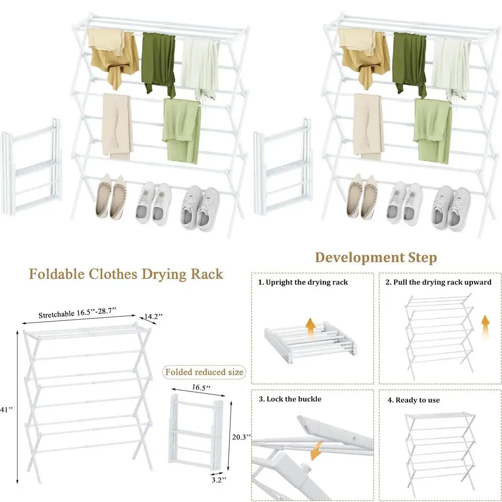 Portable 3-Tier Folding Clothes Drying Rack - Indoor/Outdoor Use, Rust-Resistant, White, 29x14x41
Portable 3-Tier Folding Clothes Drying Rack - Indoor/Outdoor Use, Rust-Resistant, White, 29x14x41