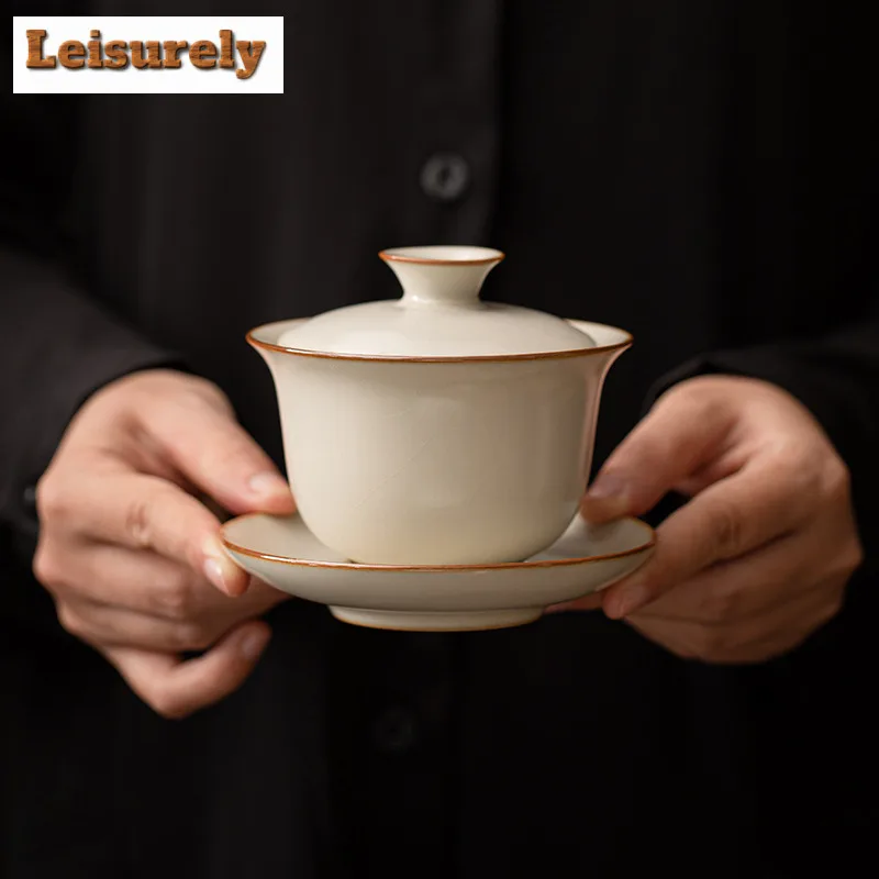 170ML Cream Ru Kiln Gaiwan Aesthetic Sancai Tea Tureen Household Tea Brewing Cover Bowl Chinese Tea Set Accessories Craft Gift
170ML Cream Ru Kiln Gaiwan Aesthetic Sancai Tea Tureen Household Tea Brewing Cover Bowl Chinese Tea Set Accessories Craft Gift