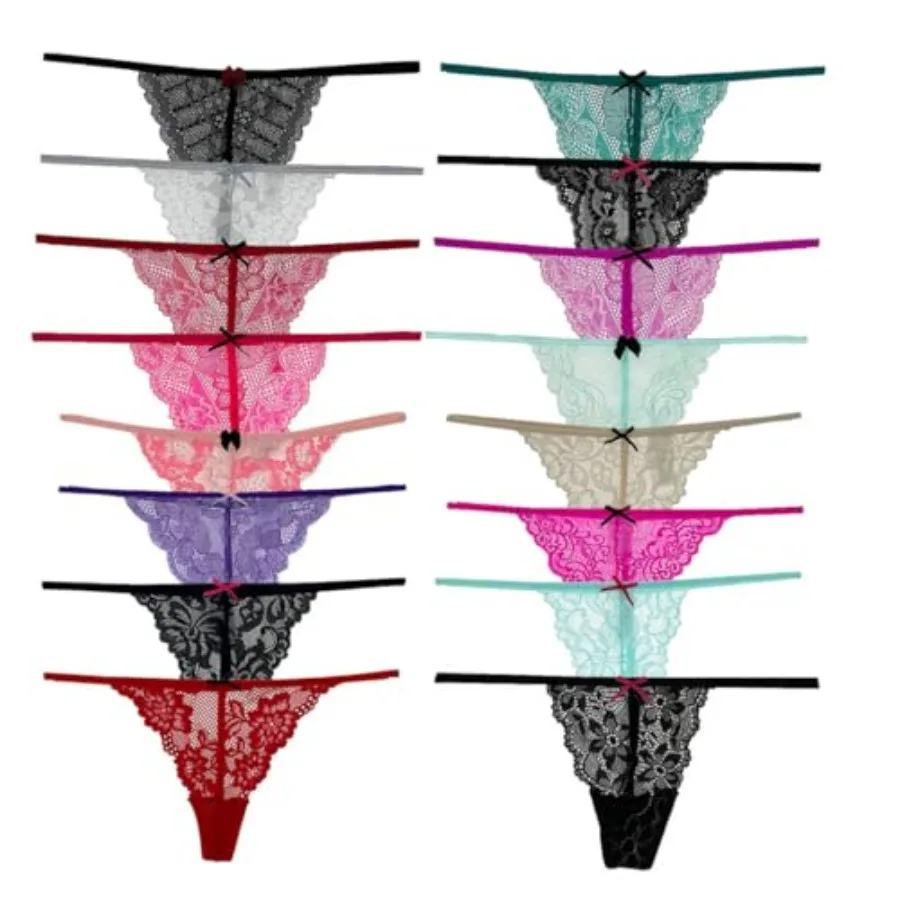 Pack of 6 Women Lacy G-String Thongs No Show Panties Sexy Underwear Assorted Lace Pattern and Colors
Pack of 6 Women Lacy G-String Thongs No Show Panties Sexy Underwear Assorted Lace Pattern and Colors