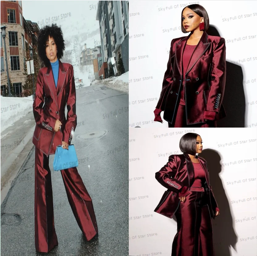Burgundy Satin Women Suit Set 2 Pcs Blazer+Pants Trousers Double Breasted Formal Office Lady Jacket Wedding Prom Coat Customized
Burgundy Satin Women Suit Set 2 Pcs Blazer+Pants Trousers Double Breasted Formal Office Lady Jacket Wedding Prom Coat Customized