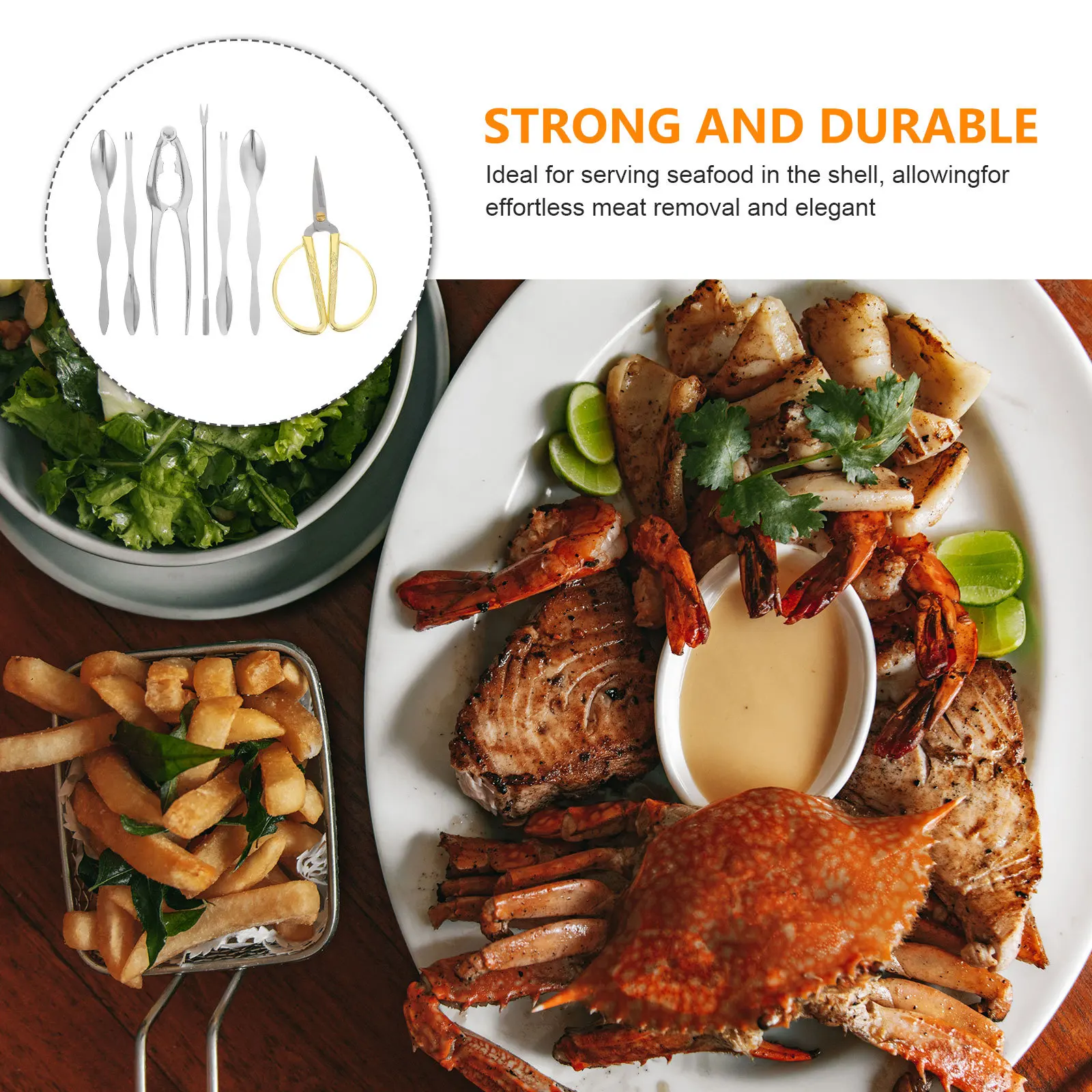 1Set Crab Tool Set Seafood Shell Breaker Easy Use Rust Resistant Stainless Steel Crab Eating Tools Kit Fork Plier Scoop Scissor
1Set Crab Tool Set Seafood Shell Breaker Easy Use Rust Resistant Stainless Steel Crab Eating Tools Kit Fork Plier Scoop Scissor
