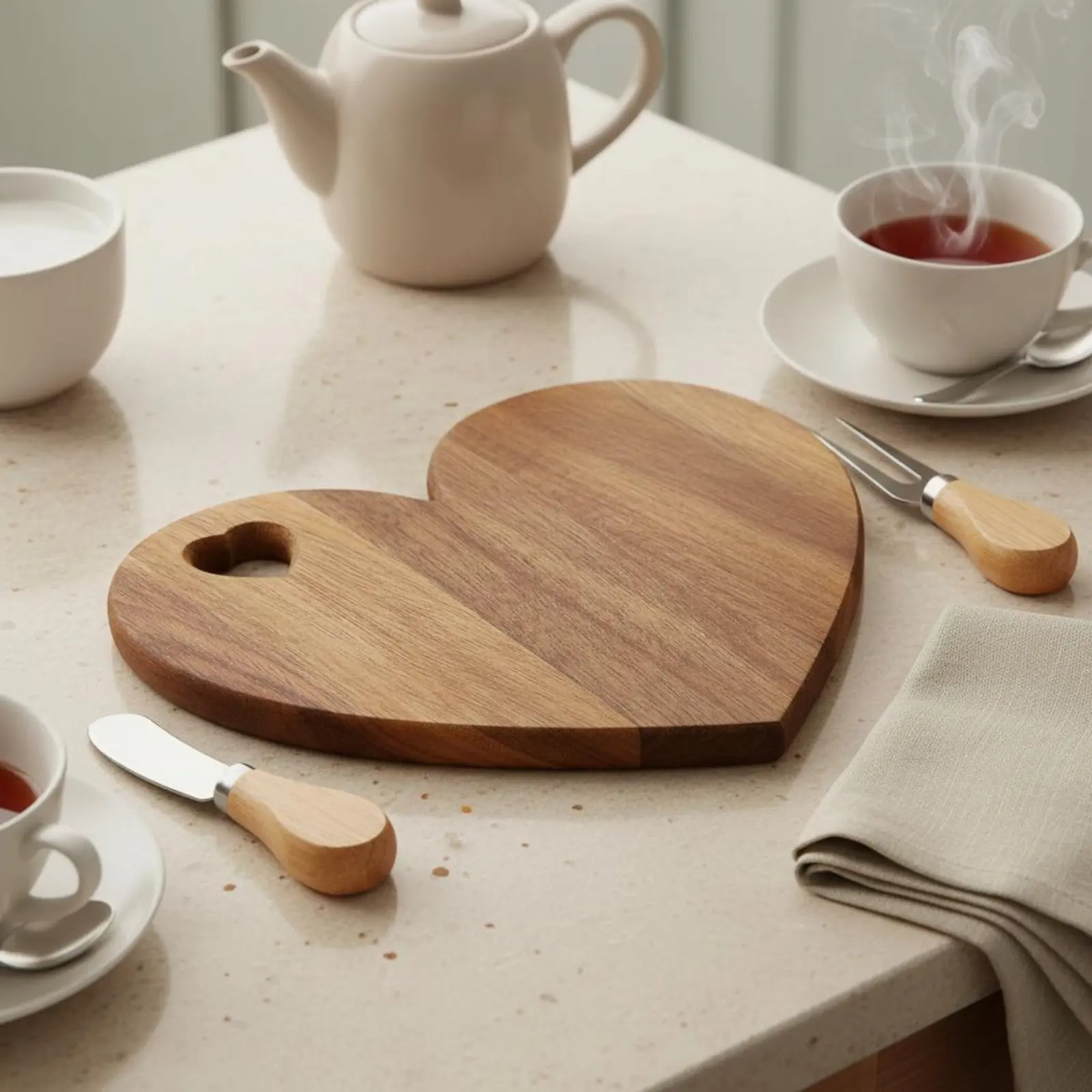 Acacia Wood Serving Board and Cutlery Set Romantic Appearance Wooden Heart Cheese Board with Utensils Kitchenware
Acacia Wood Serving Board and Cutlery Set Romantic Appearance Wooden Heart Cheese Board with Utensils Kitchenware