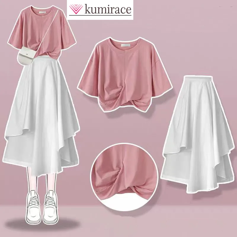 Chest Cross Pink Short Sleeve T-shirt Top Ruffled Ruffled Short Skirt Two Piece Elegant Women's Pants Set Summer Casual Outfits
Chest Cross Pink Short Sleeve T-shirt Top Ruffled Ruffled Short Skirt Two Piece Elegant Women's Pants Set Summer Casual Outfits