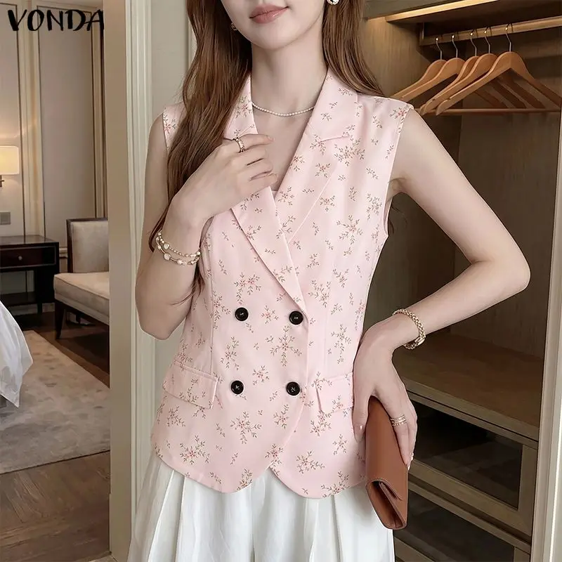 VONDA Elegant Summer Vests Women Sleeveless Printed Outerwears Casual Lapel Neck Thin Jackets 2026 Fashion Office Clothing
VONDA Elegant Summer Vests Women Sleeveless Printed Outerwears Casual Lapel Neck Thin Jackets 2026 Fashion Office Clothing