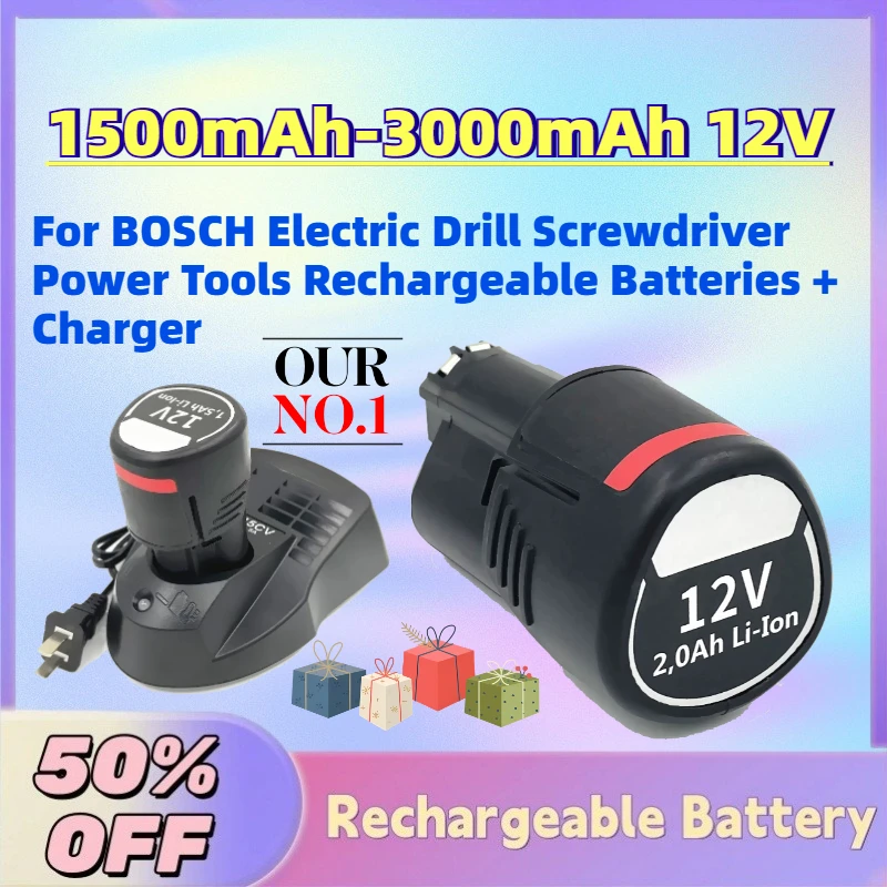 High-Quality 1500-3000mAh 12V Li-Ion Battery For BOSCH Electric Drill Screwdriver Power Tools Rechargeable Batteries + Charger
High-Quality 1500-3000mAh 12V Li-Ion Battery For BOSCH Electric Drill Screwdriver Power Tools Rechargeable Batteries + Charger