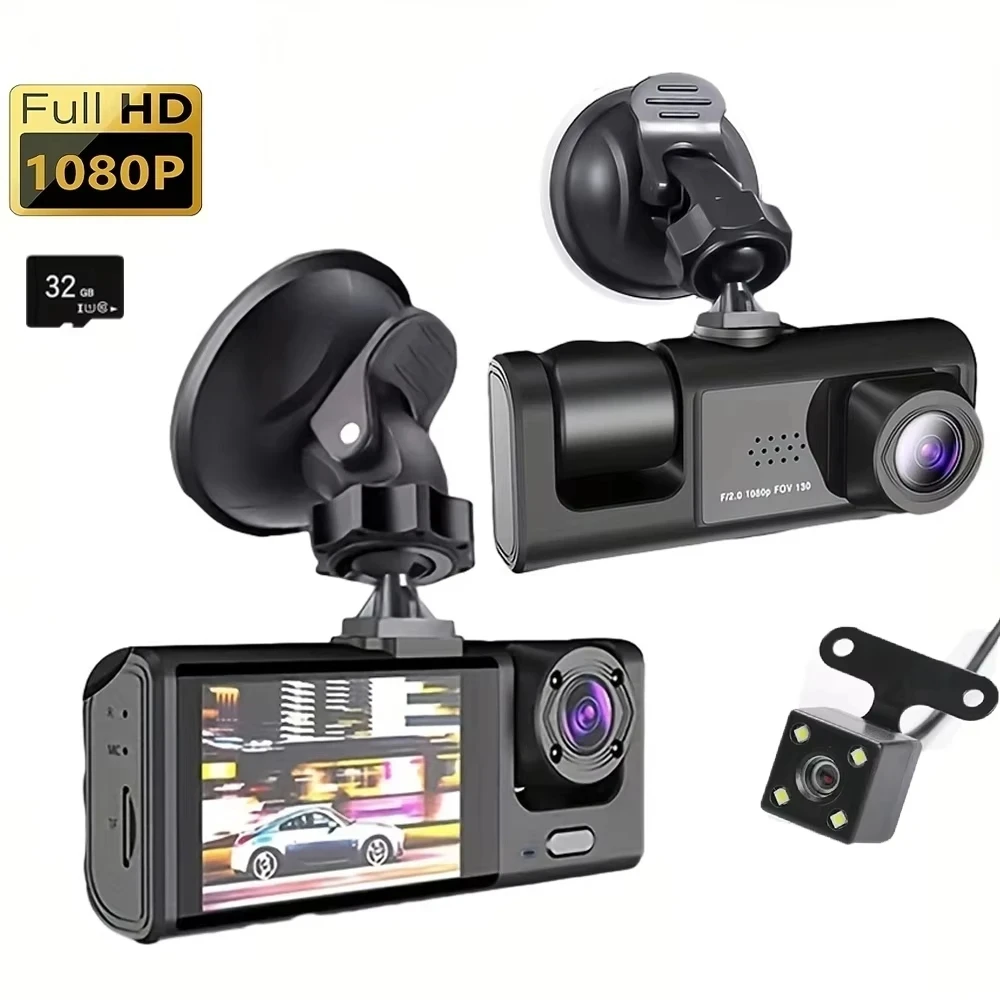 3 Channel DashCam 1080P FHD Car Camera, Front Rear Inside 3-Lens Car DVR Recorder, Equipped 2" IPS Screen Vehicle Camera
3 Channel DashCam 1080P FHD Car Camera, Front Rear Inside 3-Lens Car DVR Recorder, Equipped 2" IPS Screen Vehicle Camera