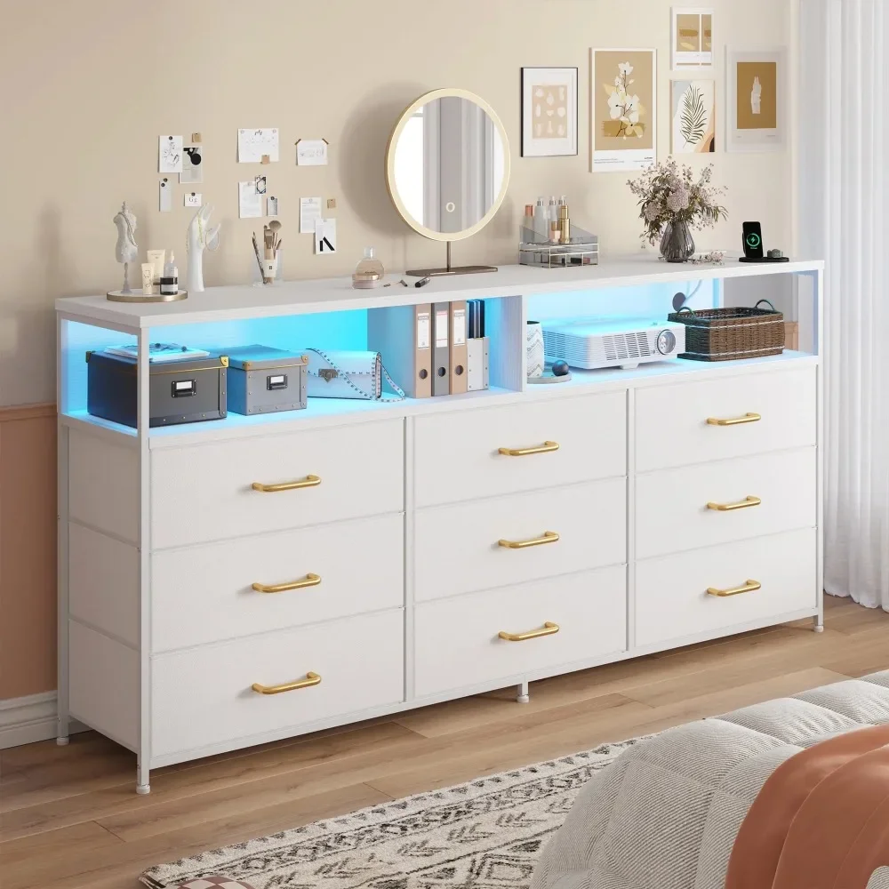 9 Drawers Dressers for Bedroom Wide Dresser TV Stand for 65" with Power Outlet & LED Lights Fabric Dressers & Chests of Drawers
9 Drawers Dressers for Bedroom Wide Dresser TV Stand for 65" with Power Outlet & LED Lights Fabric Dressers & Chests of Drawers