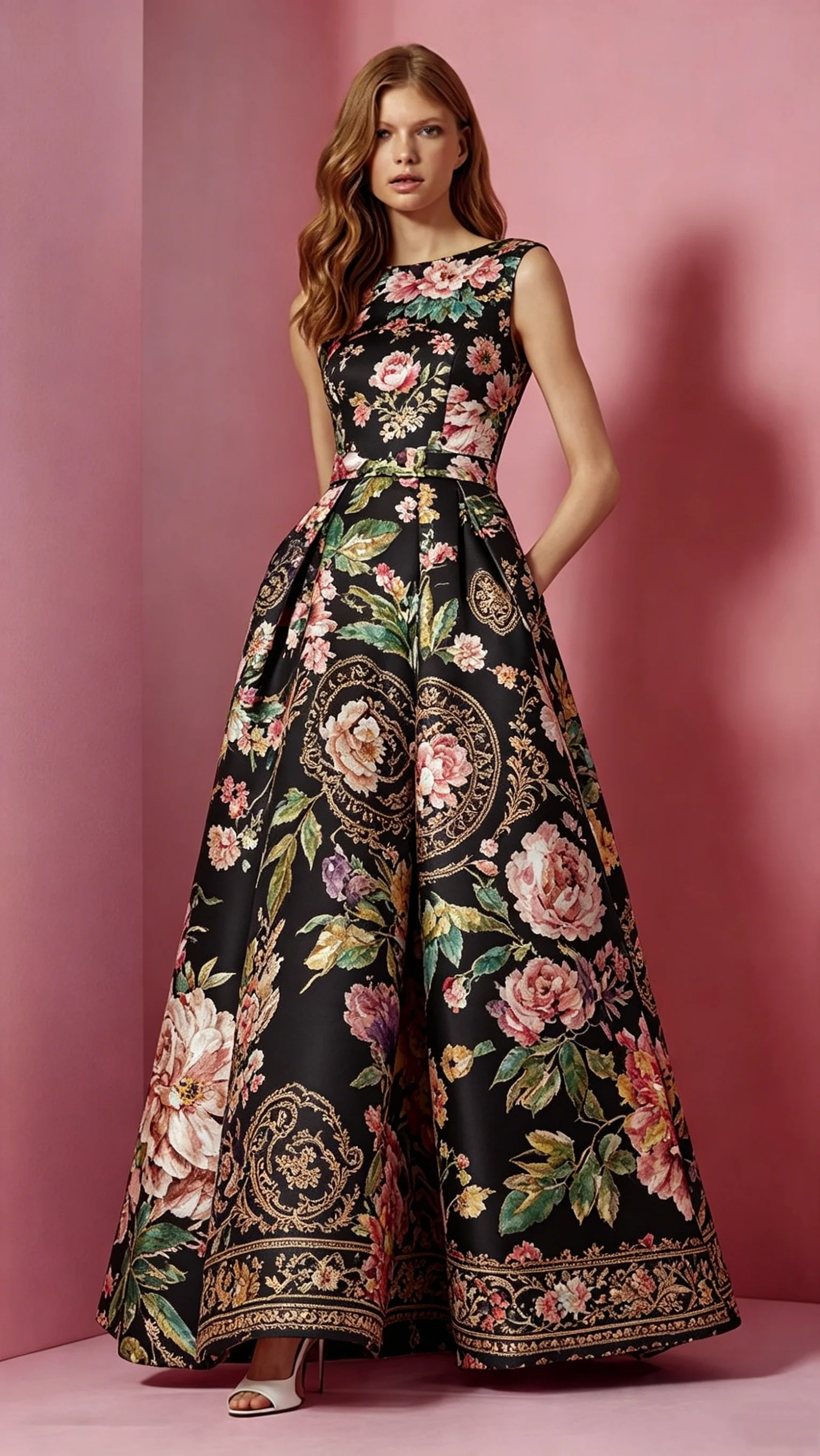 Women Vintage Floral Print Maxi Dress Elegant Sleeveless Round Neck Black A Line Long Dress High Waist Swing Party Evening Gown
Women Vintage Floral Print Maxi Dress Elegant Sleeveless Round Neck Black A Line Long Dress High Waist Swing Party Evening Gown