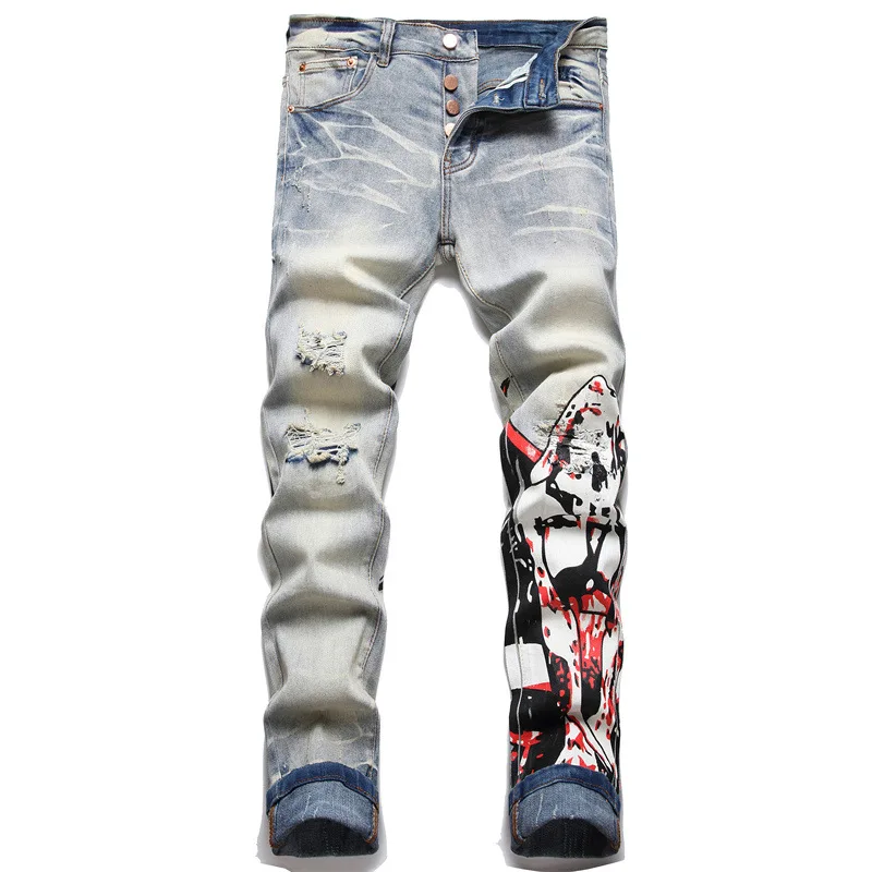 New Fashion 2023 Spring Autumn Print Brand Jeans Men's Straight Moto Biker Destroyed Vintage Denim Distressed Trousers
New Fashion 2023 Spring Autumn Print Brand Jeans Men's Straight Moto Biker Destroyed Vintage Denim Distressed Trousers